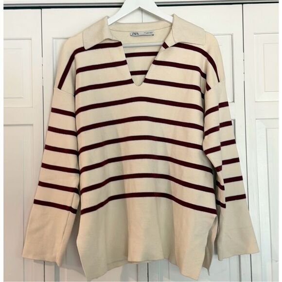 Zara collared striped oversized pullover sweater small - Picture 2 of 9